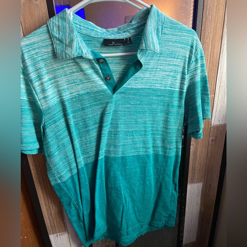 Marc Anthony Blue turquoise short sleeve, casual dress shirt, men teen - medium